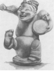 Balladeer from Eastern Han Dynasty (25-220 CE). According to the author, the unusual physical features of the balladeer may signal either a depiction of a foreign perfomer or of a disabled musician